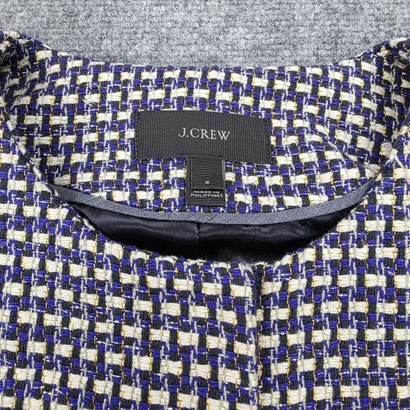 J Crew Blazer Women 6 Blue Silk Blend Tweed Hook Eye Pockets Lined Career Jacket - Picture 13 of 16